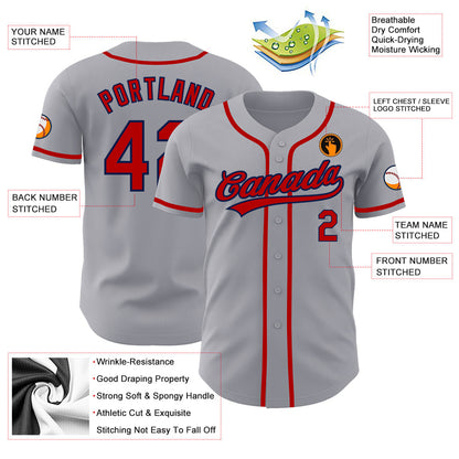Custom Gray Red-Navy Authentic Baseball Jersey - Sky-Custom