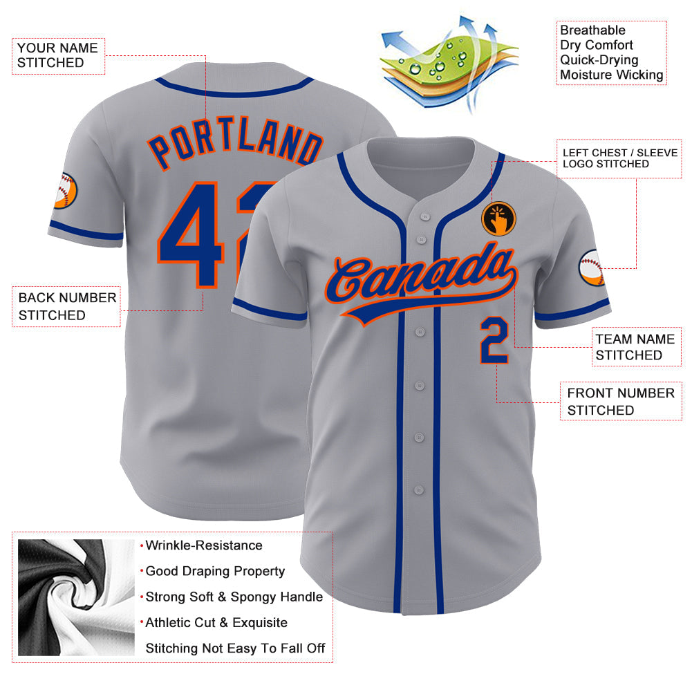 Custom Gray Royal-Orange Authentic Baseball Jersey - Sky-Custom
