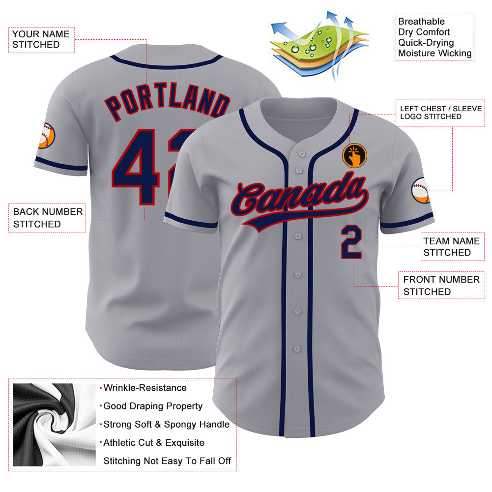 Custom Gray Navy-Red Authentic Baseball Jersey - Sky-Custom