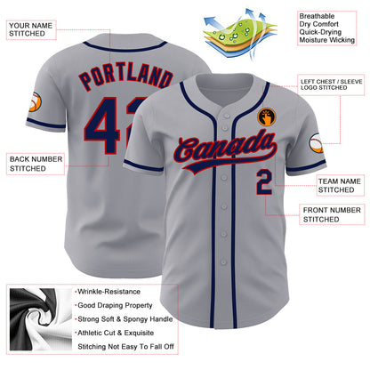 Custom Gray Navy-Red Authentic Baseball Jersey - Sky-Custom