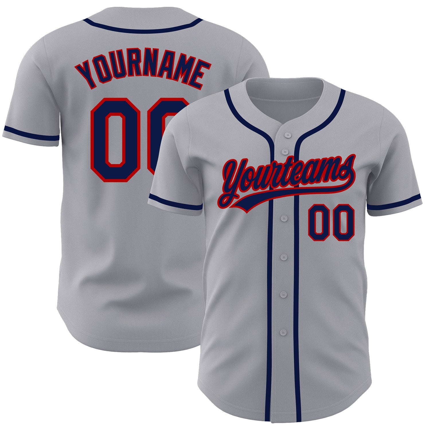 Custom Gray Navy-Red Authentic Baseball Jersey - Sky-Custom
