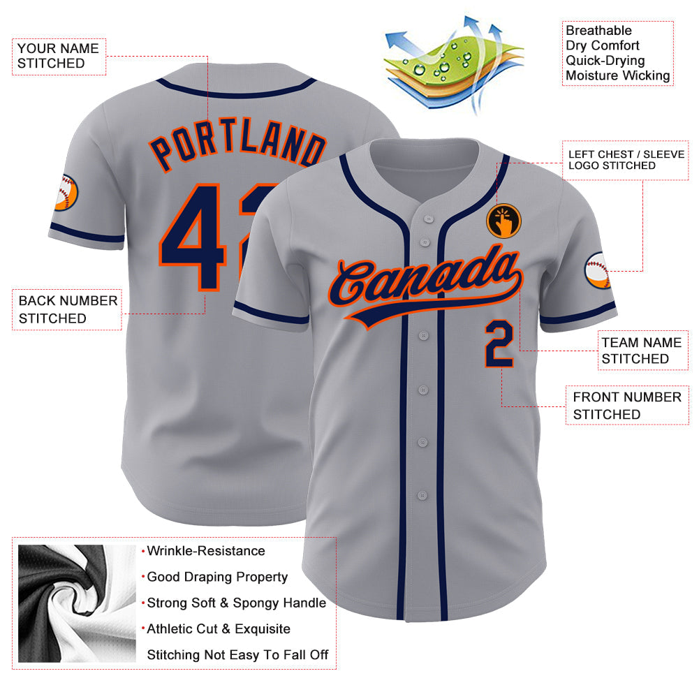 Custom Gray Navy-Orange Authentic Baseball Jersey - Sky-Custom