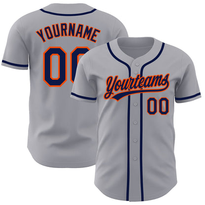 Custom Gray Navy-Orange Authentic Baseball Jersey - Sky-Custom