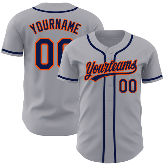 Custom Gray Navy-Orange Authentic Baseball Jersey - Sky-Custom