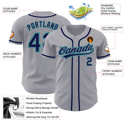 Custom Gray Navy-Teal Authentic Baseball Jersey - Sky-Custom