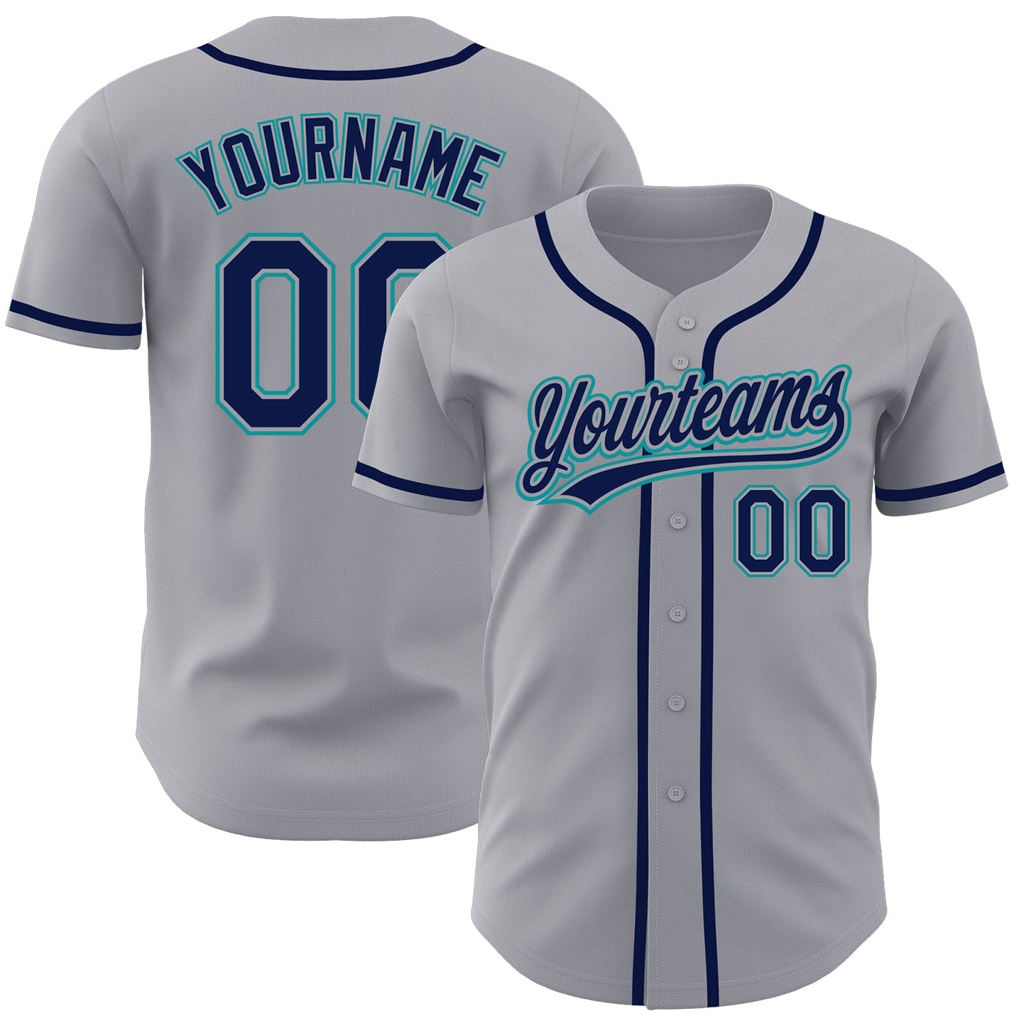 Custom Gray Navy-Teal Authentic Baseball Jersey - Sky-Custom