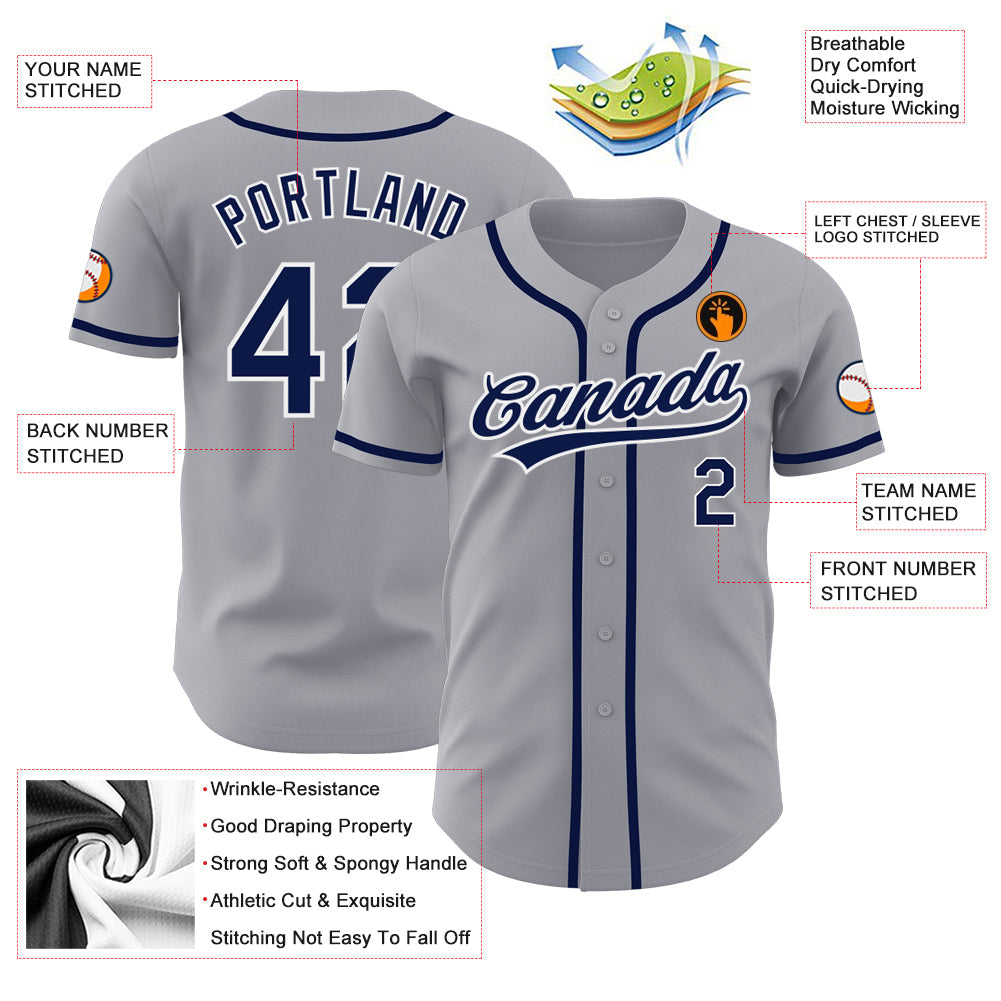 Custom Gray Navy-White Authentic Baseball Jersey - Sky-Custom