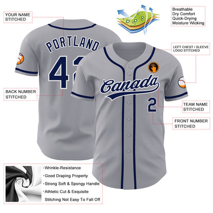 Custom Gray Navy-White Authentic Baseball Jersey - Sky-Custom