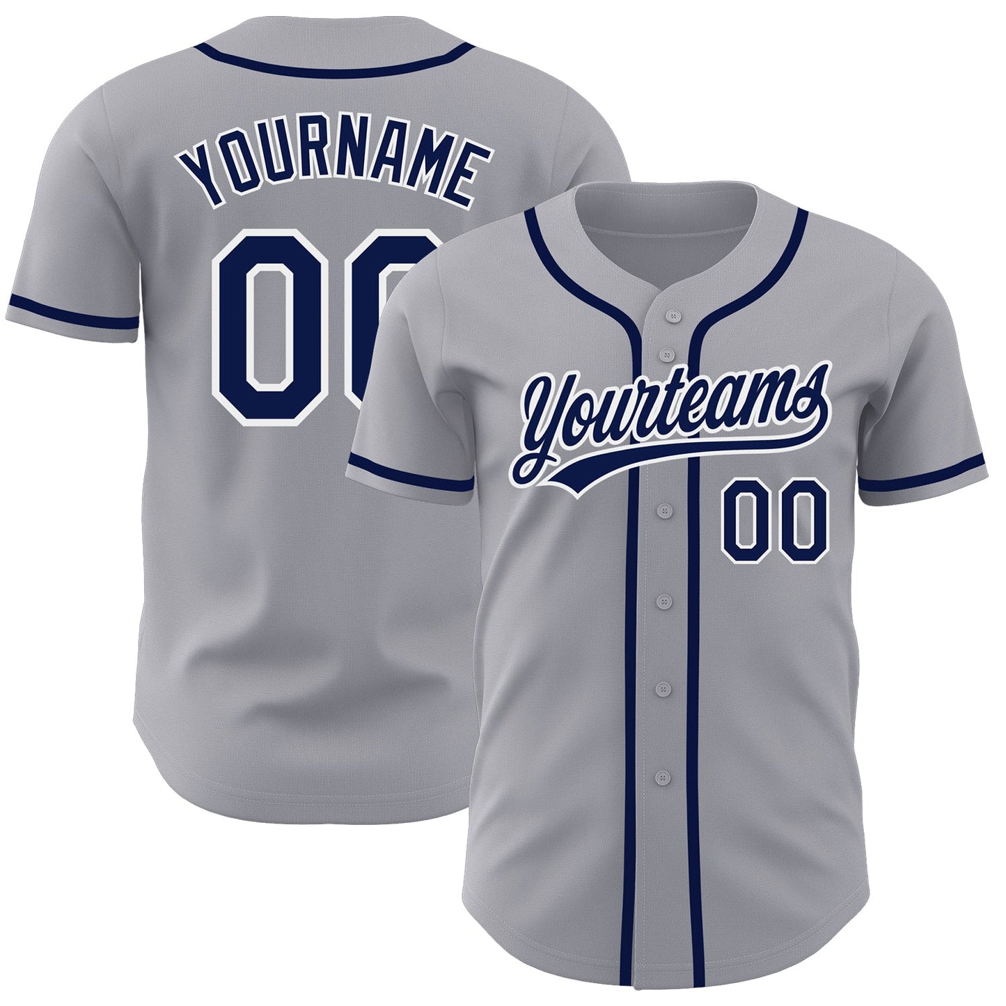 Custom Gray Navy-White Authentic Baseball Jersey - Sky-Custom