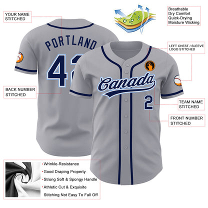 Custom Gray Navy-Light Blue Authentic Baseball Jersey - Sky-Custom
