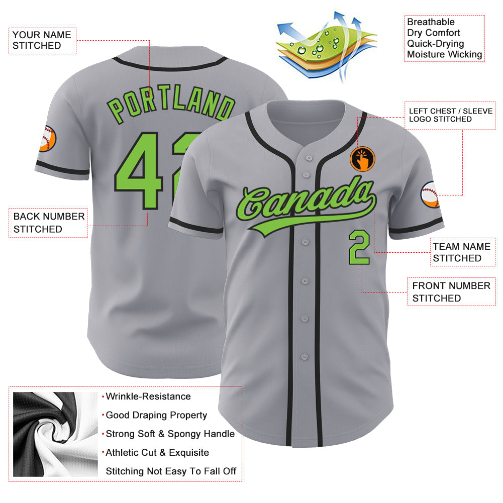 Custom Gray Neon Green-Black Authentic Baseball Jersey - Sky-Custom