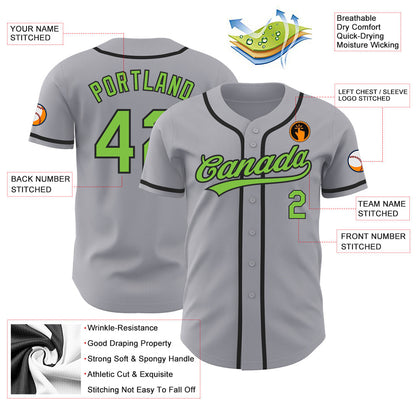 Custom Gray Neon Green-Black Authentic Baseball Jersey - Sky-Custom