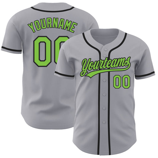 Custom Gray Neon Green-Black Authentic Baseball Jersey - Sky-Custom