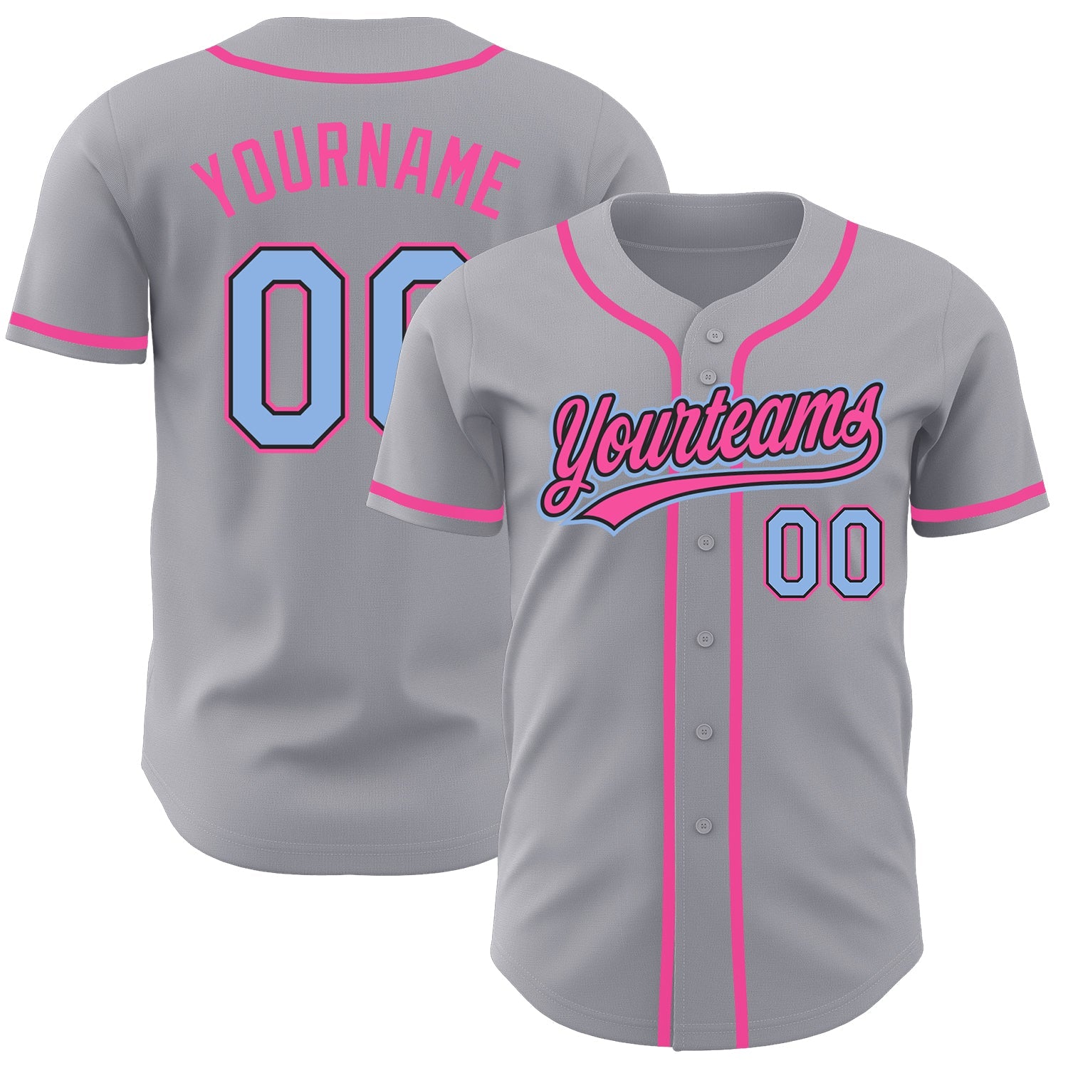 Custom Gray Light Blue Black-Pink Authentic Baseball Jersey - Sky-Custom