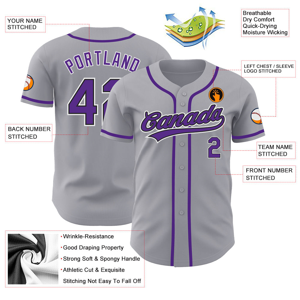 Custom Gray Purple-Black Authentic Baseball Jersey - Sky-Custom