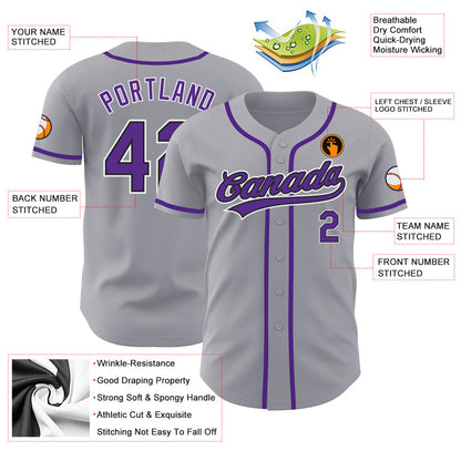 Custom Gray Purple-Black Authentic Baseball Jersey - Sky-Custom