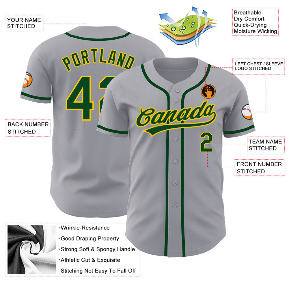 Custom Gray Green-Gold Authentic Baseball Jersey - Sky-Custom
