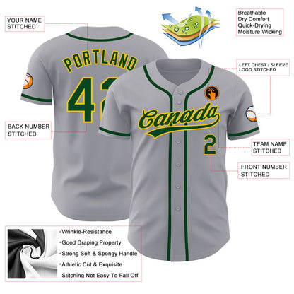 Custom Gray Green-Gold Authentic Baseball Jersey - Sky-Custom