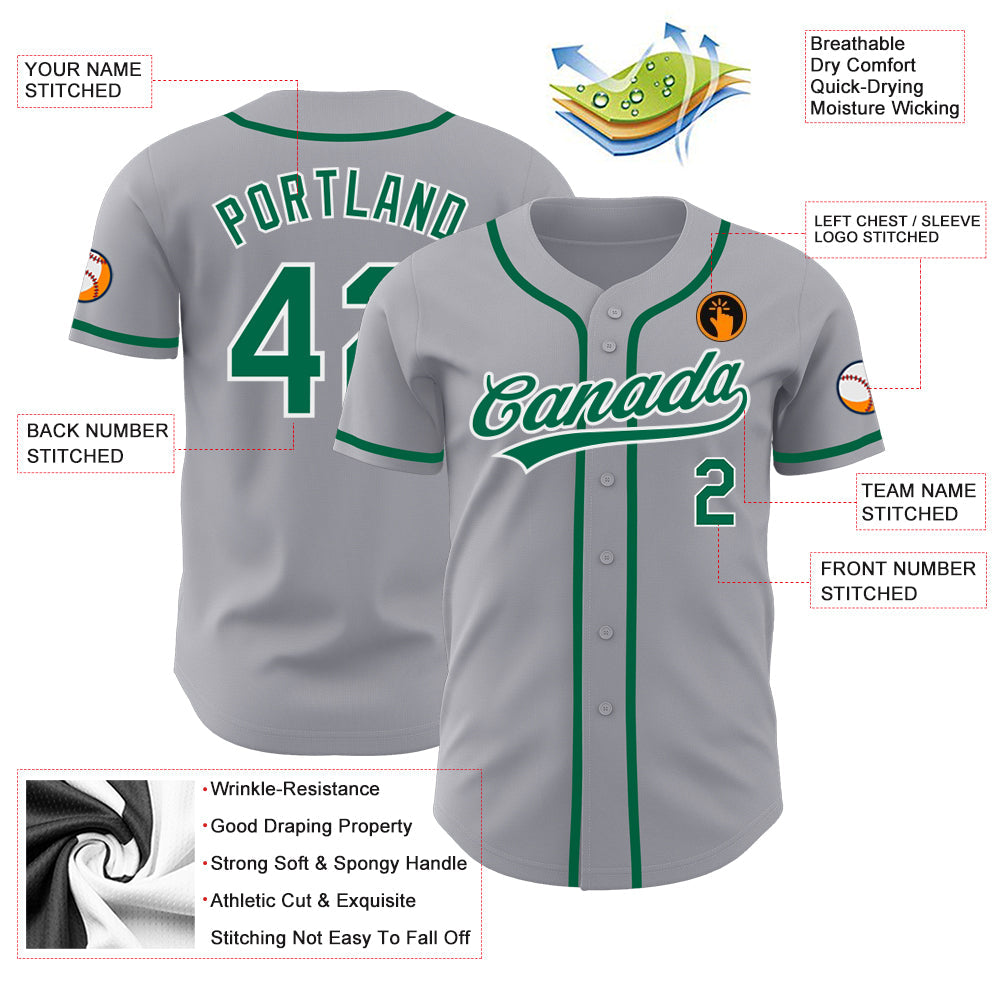 Custom Gray Kelly Green-White Authentic Baseball Jersey - Sky-Custom