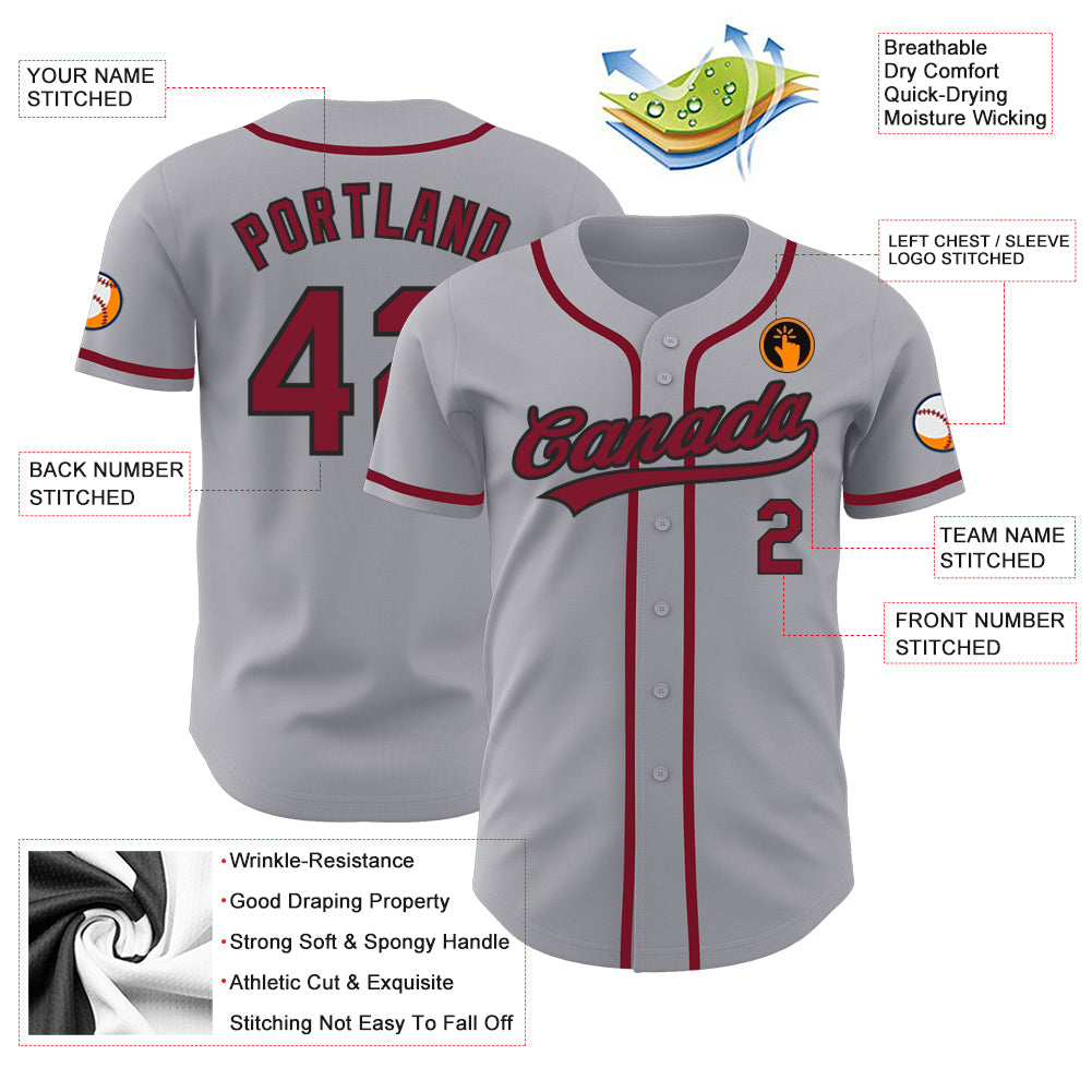 Custom Gray Crimson-Black Authentic Baseball Jersey - Sky-Custom