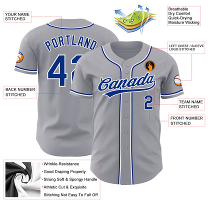 Custom Gray Royal-White Authentic Baseball Jersey - Sky-Custom