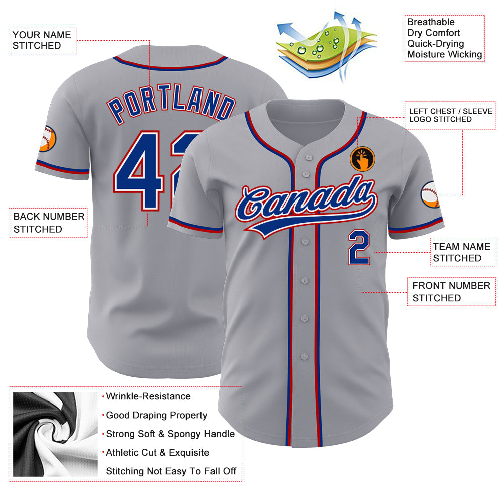 Custom Gray Royal-Red Authentic Baseball Jersey - Sky-Custom