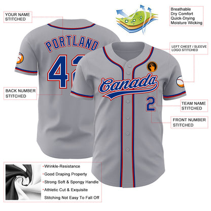 Custom Gray Royal-Red Authentic Baseball Jersey - Sky-Custom