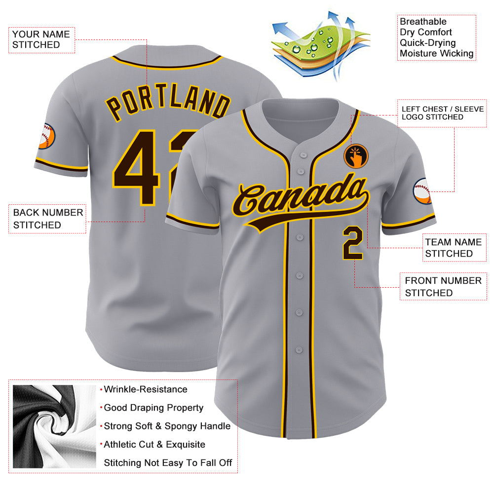 Custom Gray Brown-Gold Authentic Baseball Jersey - Sky-Custom