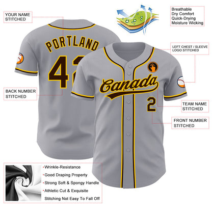 Custom Gray Brown-Gold Authentic Baseball Jersey - Sky-Custom