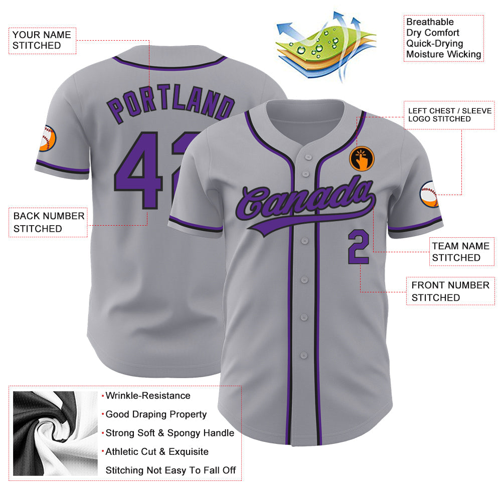 Custom Gray Purple-Black Authentic Baseball Jersey - Sky-Custom