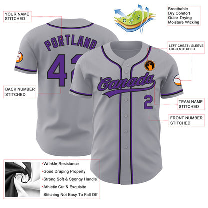 Custom Gray Purple-Black Authentic Baseball Jersey - Sky-Custom