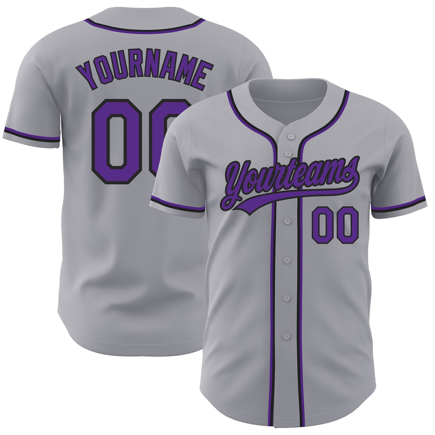 Custom Gray Purple-Black Authentic Baseball Jersey - Sky-Custom