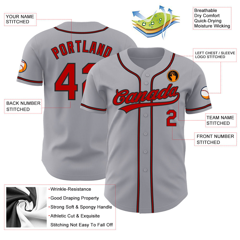 Custom Gray Red-Black Authentic Baseball Jersey - Sky-Custom