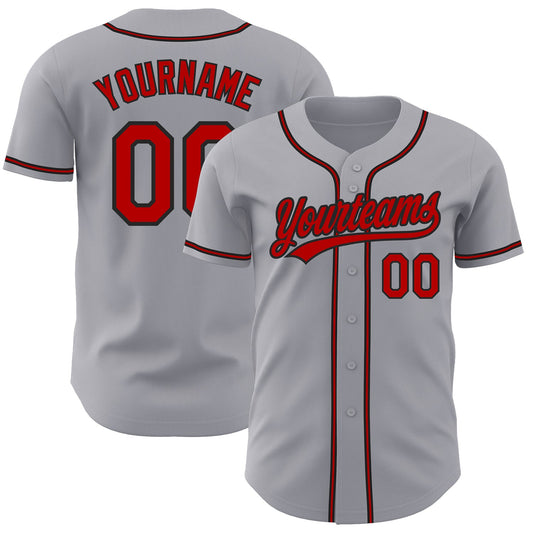 Custom Gray Red-Black Authentic Baseball Jersey - Sky-Custom