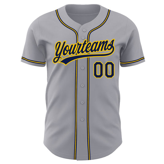 Custom Gray Navy-Gold Authentic Baseball Jersey - Sky-Custom
