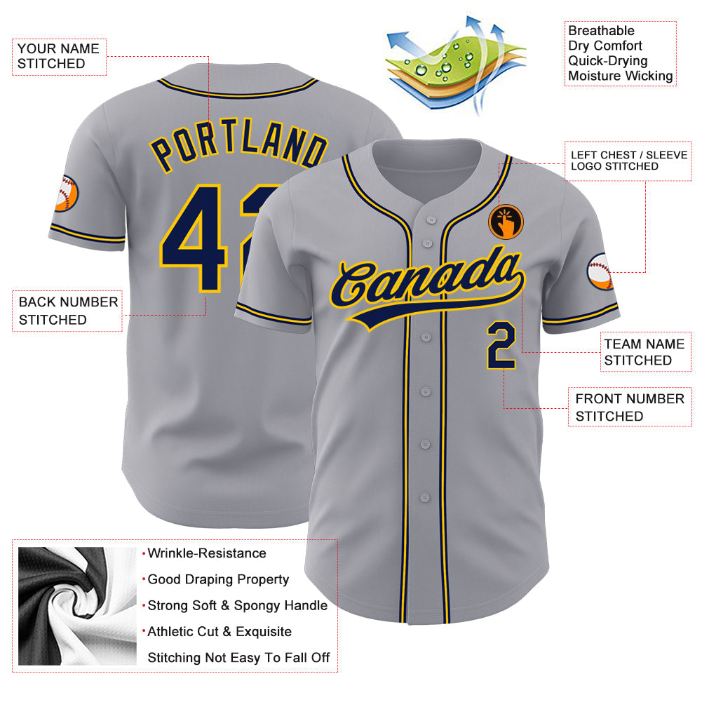 Custom Gray Navy-Gold Authentic Baseball Jersey - Sky-Custom
