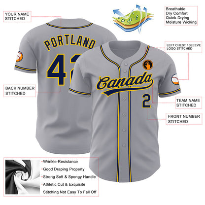 Custom Gray Navy-Gold Authentic Baseball Jersey - Sky-Custom