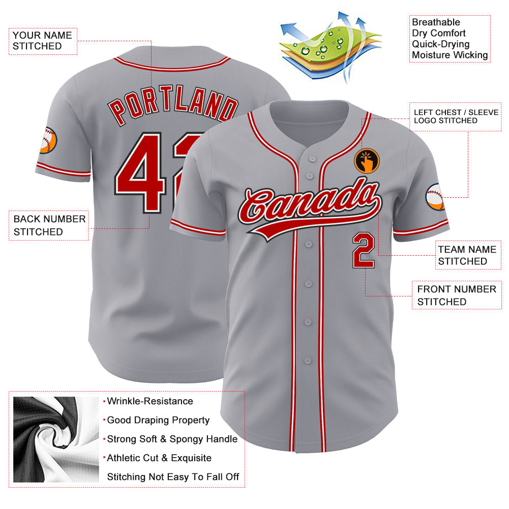 Custom Gray Red-Black Authentic Baseball Jersey - Sky-Custom