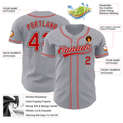 Custom Gray Red-Black Authentic Baseball Jersey - Sky-Custom