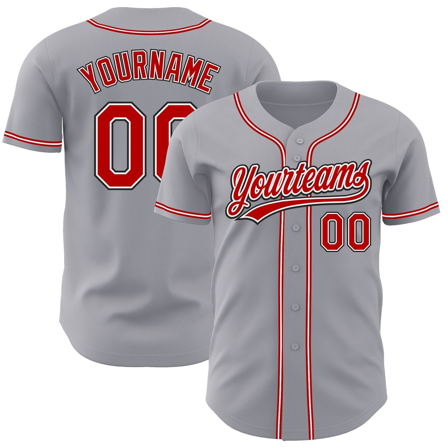 Custom Gray Red-Black Authentic Baseball Jersey - Sky-Custom