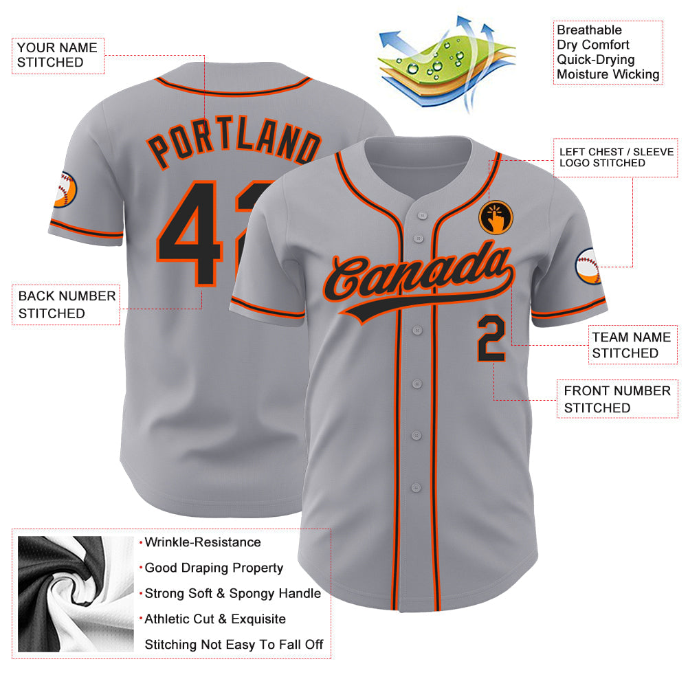 Custom Gray Black-Orange Authentic Baseball Jersey - Sky-Custom