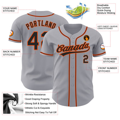 Custom Gray Black-Orange Authentic Baseball Jersey - Sky-Custom