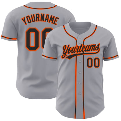 Custom Gray Black-Orange Authentic Baseball Jersey - Sky-Custom