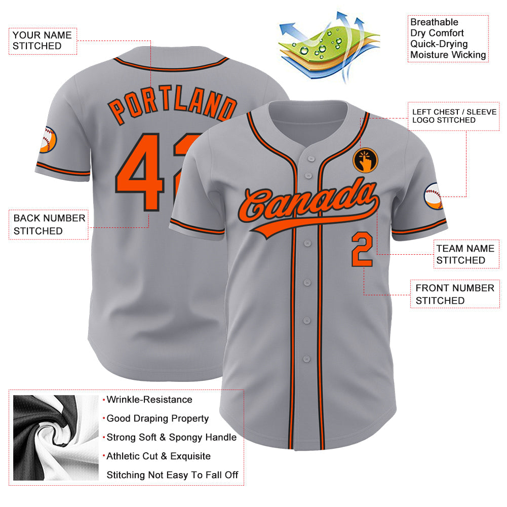 Custom Gray Orange-Black Authentic Baseball Jersey - Sky-Custom