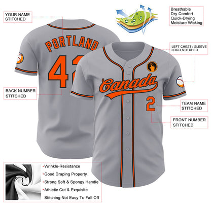 Custom Gray Orange-Black Authentic Baseball Jersey - Sky-Custom