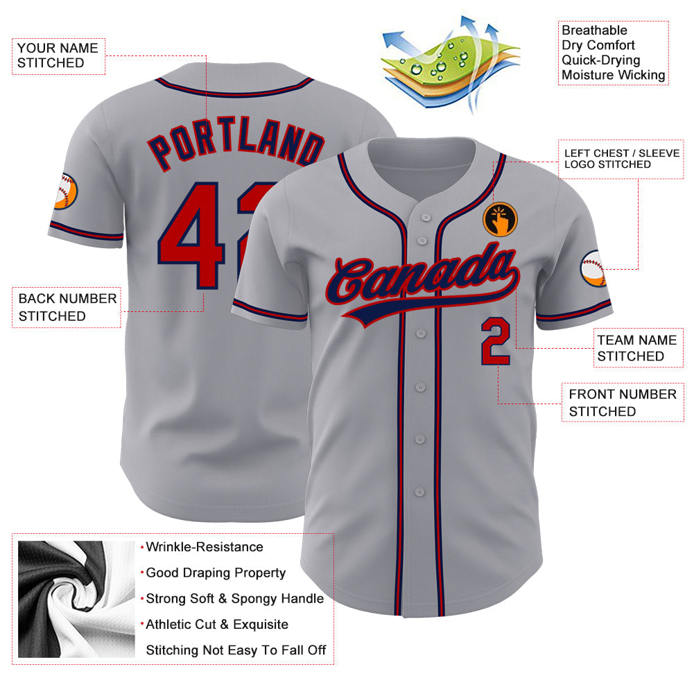 Custom Gray Red-Navy Authentic Baseball Jersey - Sky-Custom