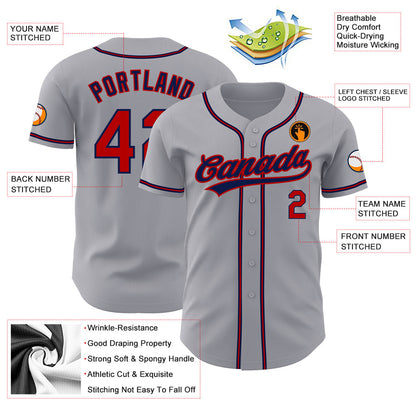 Custom Gray Red-Navy Authentic Baseball Jersey - Sky-Custom