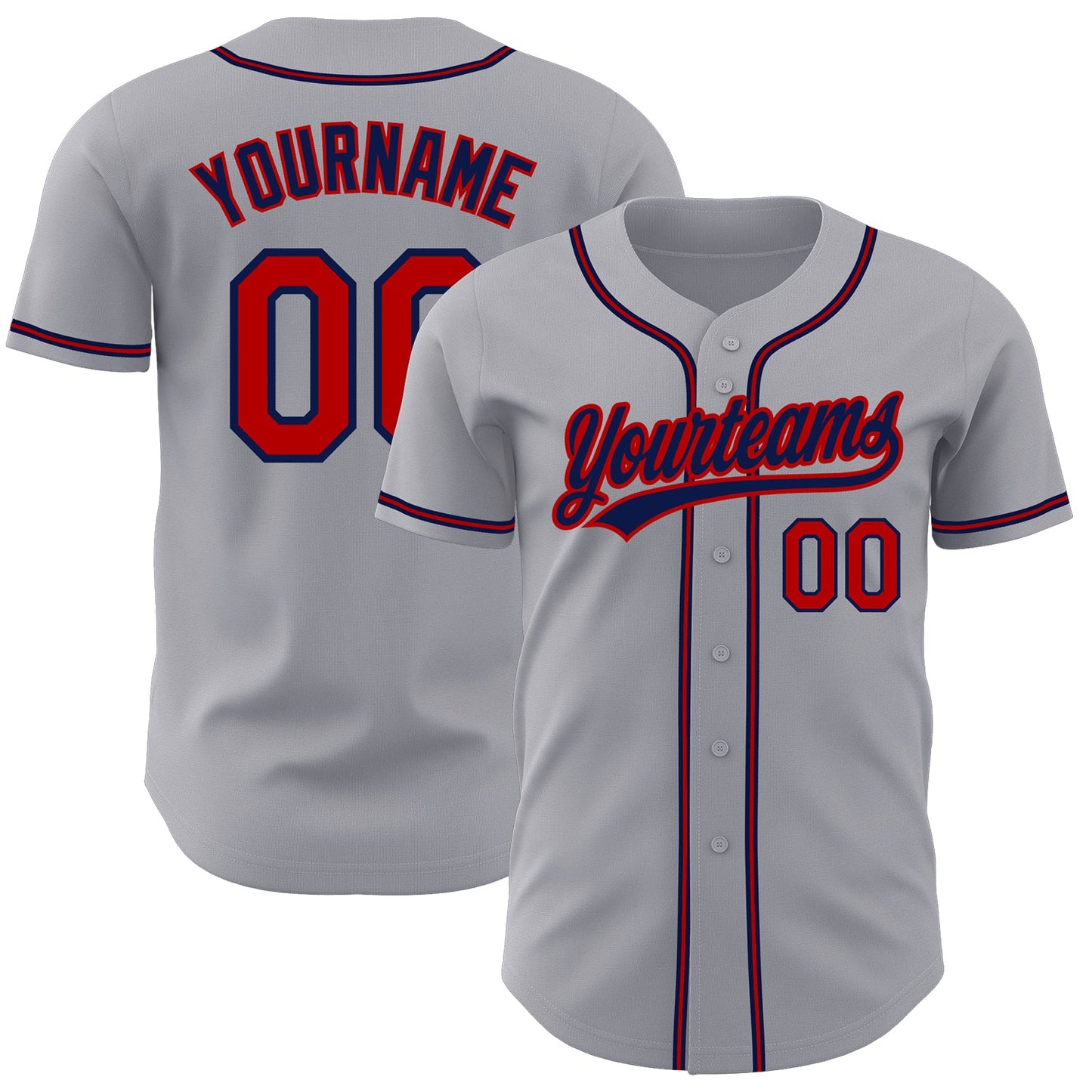 Custom Gray Red-Navy Authentic Baseball Jersey - Sky-Custom