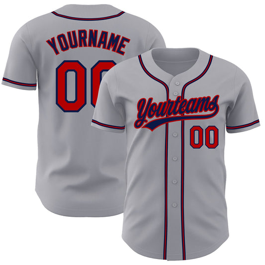 Custom Gray Red-Navy Authentic Baseball Jersey - Sky-Custom