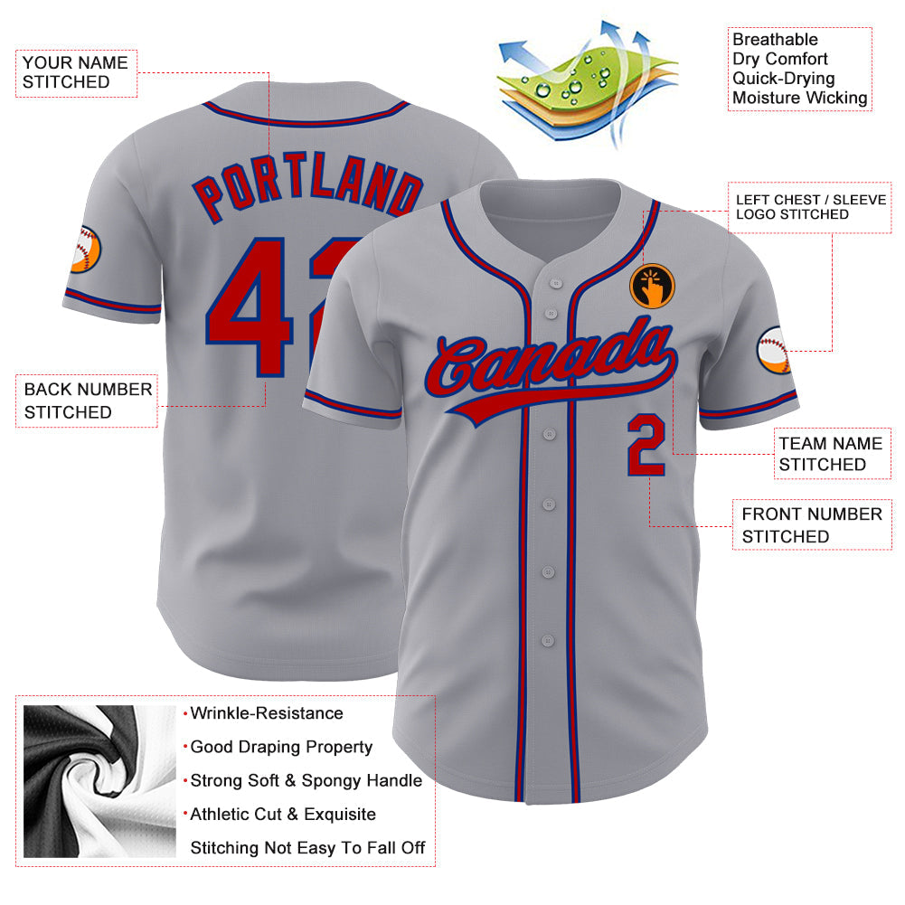 Custom Gray Red-Royal Authentic Baseball Jersey - Sky-Custom